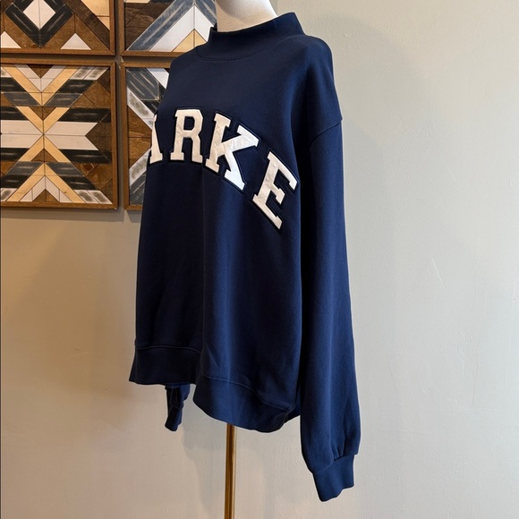 PARKE Heritage Varsity Mockneck in Denim Navy Blue + White size L/XL NEW - Picture 3 of 9